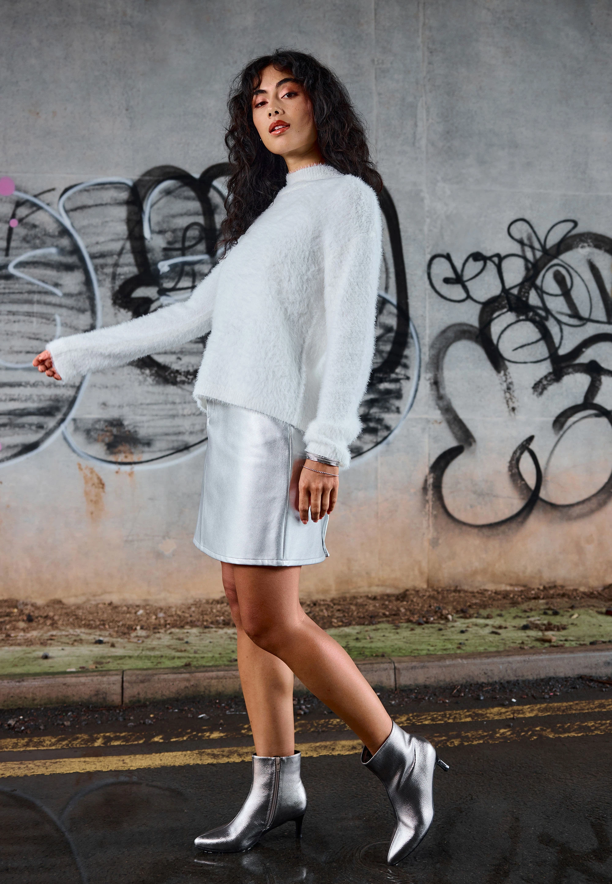 Womens Silver PU Mini Skirt