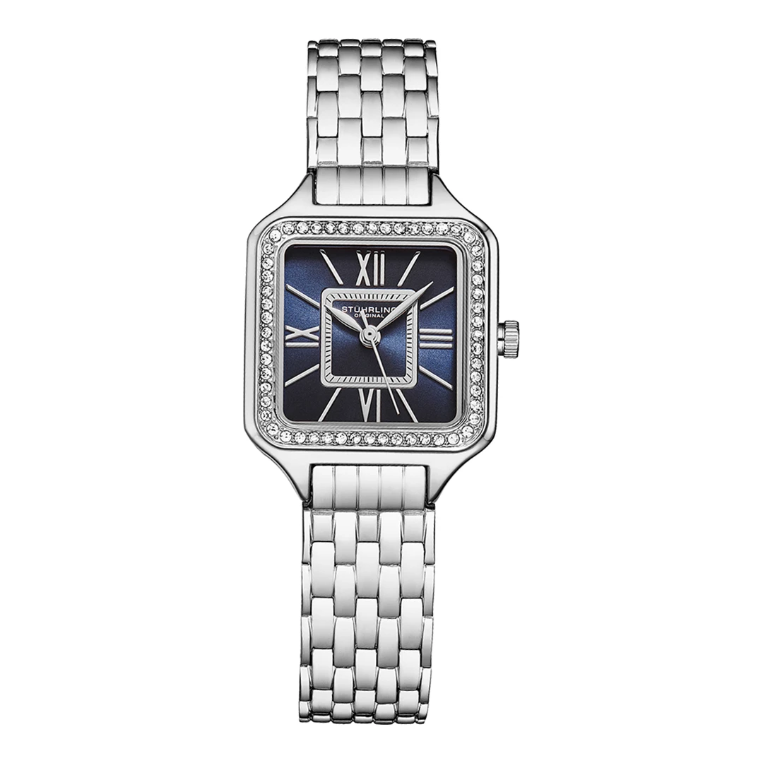 Womens Silver/Blue Confidant Square Crystal Watch 27mm