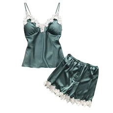 Women's similar to sexy underwear at home pyjamas, two-piece lace at home clothing, suit, pyjamas, maternity fashion, Green, M