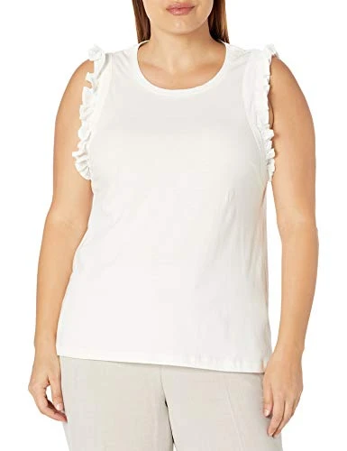 Women's Simple Relaxed T-Shirt with Frill Sleeve Trim Detail, Ivory, X-Small