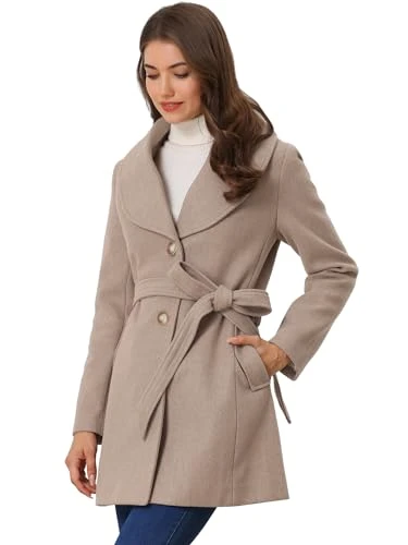 Women's Single Breasted Belted Midi Winter Coat Light Khaki XL