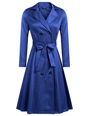 Women's Single Breasted Double Collar Trench Coat Blue Large