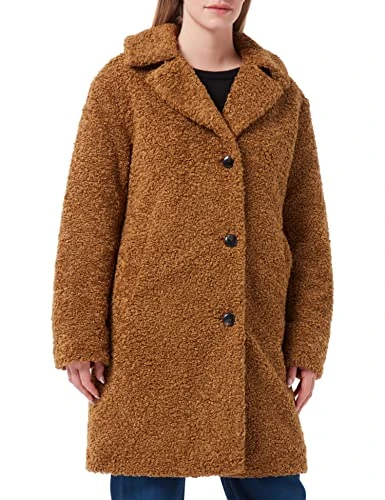 Women's Single-Breasted midi Length Teddy Coat with Repreve Padding Wool, Golden Sand 4500, XS