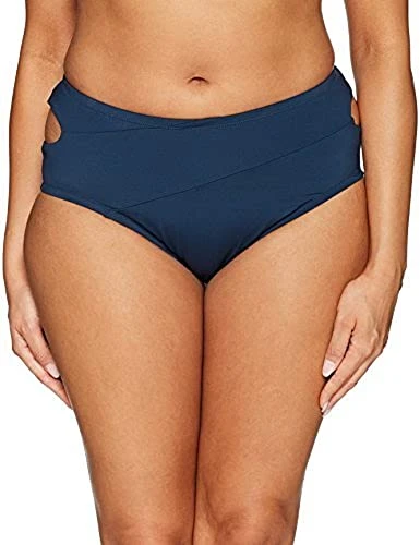 Women's Size Crossed Front Bikini Bottom, Solid Plus Navy, 0X