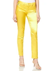 Women's Skinny Five Pocket Trousers with Logo tab on Back Belt Jeans, Yellow, 25 Women's Skinny Five Pocket Trousers with Logo tab on Back Belt Jeans, Yellow, 25