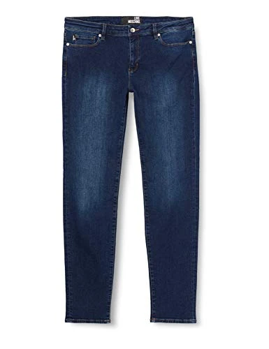 Women's Skinny Jeans_Heart and Logo Studs On The Back Pocket Casual Pants, Blue Denim, 30