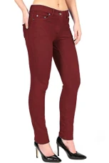 Womens Skinny Tight Fit Zip Pockets Stretchy Denim Look Jeans Jeggings Wine Plus Size UK 26