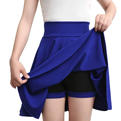 Women's Skirt Basic Solid Mini Skater Skirt with Shorts Pockets Versatile Skirts for Women Summer with Inner Shorts Informal Flared Casual Dance Skirt Skirts Party Dress Women's Skirt, blue, 3XL