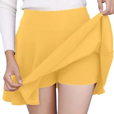 Women's Skirt Basic Solid Mini Skater Skirt Women with Shorts Pockets, Versatile Skirts for Women Summer with Inner Shorts Informal Flared Casual Mini Skater Skirt Dance Skirt Skirts, yellow, M