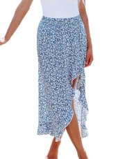 Women's Skirt Ditsy Floral Midi Skirt Asymmetrical Ruffle Hem Woven Perfect for Summer Outings Beach, Blue & Ditsy Floral, M Women's Skirt Ditsy Floral Midi Skirt Asymmetrical Ruffle Hem Woven Perfect for Summer Outings Beach, Blue & Ditsy Floral, M
