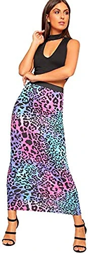 Womens Skirt Ladies Long Maxi Elasticated Waist Leopard Skull Army Gypsy Bodycon, 8-10, Multicolour Leopard Print