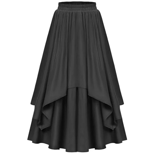 Women's Skirts Plus Size 8-18 Elastic High Waist Maxi Skirts Ruffles A Line Long Skirts Solid Retro Renaissance Skirt Comfy Layered Skirt Elegant Swing Skirt for Patry Going Out