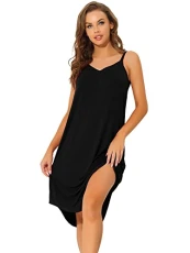 Women's Sleepwear Pajama Dress Cami Nightdress Spaghetti Strap Lounge Nightgowns Black M