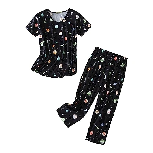 Women's Sleepwear Set Summer Leisure Suit Women's Large Sizes Pyjamas Floral Print Pyjama Bottoms 3/4 Loungewear Casual Nightdress Funny Sleep Shirt Loose Pyjamas Comfortable Sleep Pants Sleep Shirt,