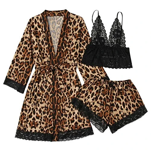 Women's Sleepwear Winter 5pcs Silk Satin Pajama Set Sexy Cami Top Nightgown Lace Sleepwear Robe Dressing Gown Nightdress with Chest Pad