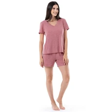 Women's Sleeve Tee and Short 2 Piece Sleep Set, Antique Heather Blush, S Women's Sleeve Tee and Short 2 Piece Sleep Set, Antique Heather Blush, S