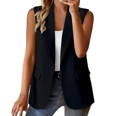 Womens Sleeveless Blazer Waistcoat Open Front Stylish Pocket Jacket Coat Women's Sleeveless Open Fro