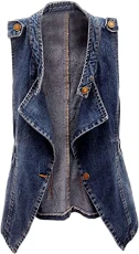 Women's Sleeveless Lapel Washed Denim Vest Jean Waistcoat Jacket (16, Deep Blue)