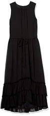Women's Sleeveless Midi Dress with High Low Ruffle Skirt, Black, 6 Women's Sleeveless Midi Dress with High Low Ruffle Skirt, Black, 6