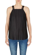 Women's Sleeveless, Pleated, Logo Straps Shirt, Black, XL Women's Sleeveless, Pleated, Logo Straps Shirt, Black, XL