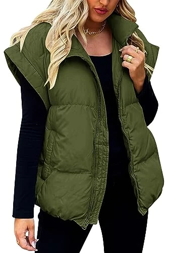 Women's Sleeveless Puffer Jacket Zip Up Puffer Vest Quilted Vest Casual Soft Down Vest Warm Sleevele