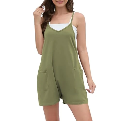 Womens Sleeveless Shorts Jumpsuit Adjustable Spaghetti Strap Summer Overall Shorts Relaxed Fit Wide 