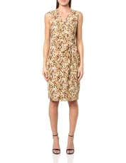 Women's Sleeveless Signature Wrap Business Casual Dress, Daffodil/Vanilla Ice Multi, 18