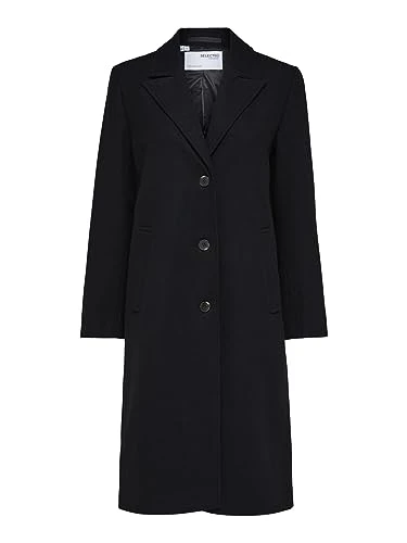 Women's Slfalma Wool Coat Noos Long, Black, 14