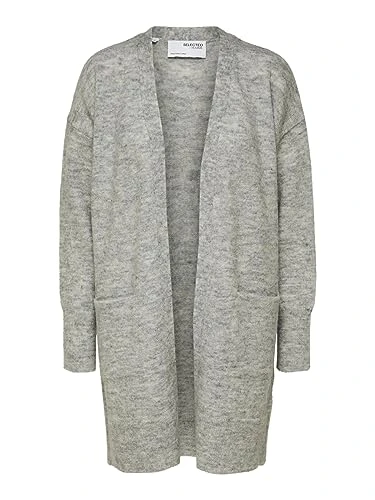 Women's Slflulu New LS Knit Long Cardigan B Noos Sweater, Light Grey Mix, L