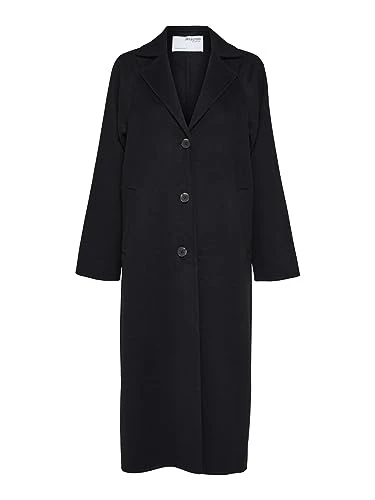 Women's Slfnew Tama Handmade Wool Coat B Noos Long, Black, 38