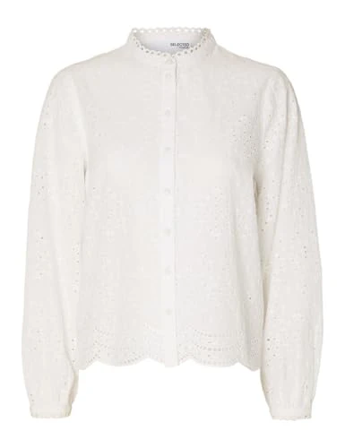 Women's Slftatiana L/S Embr Shirt Noos Long Sleeve Blouse, Bright White, 14