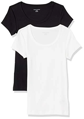 Women's Slim-Fit Cap-Sleeve Scoop Neck T-Shirt, Pack of 2, Black/White, XL