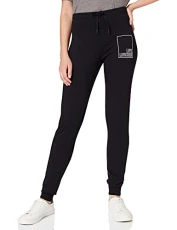 Women's Slim fit Joggers in Stretch Cotton Fleece with Adjustable Drawstring Waist and Tapered Ribbed Cuffs Casual Trousers, Black, 12 Women's Slim fit Joggers in Stretch Cotton Fleece with Adjustable Drawstring Waist and Tapered Ribbed Cuffs Casual Trousers, Black, 12