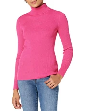 Women's Slim-Fit Lightweight Long-Sleeve Turtleneck Jumper, Bright Pink, XS