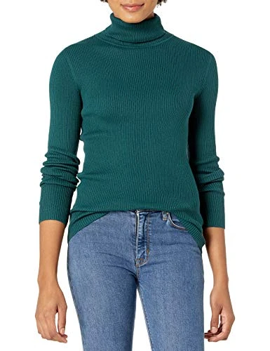 Women's Slim-Fit Lightweight Long-Sleeve Turtleneck Jumper, Forest Green, S