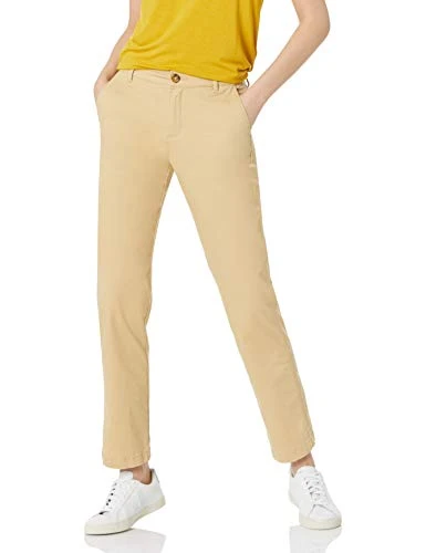 Women's Slim-Fit, Straight Leg Stretch Twill Chino Trousers, Khaki Brown, 12-14