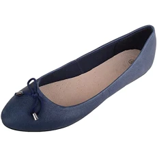 Womens Slip On Genuine Leather Formal Casual Pumps Ballerina Style Shoes - Navy - UK 6 / EU 39