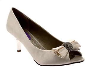 Womens Slip On Low Heel Diamante Bow Bridal Shoes UK 3