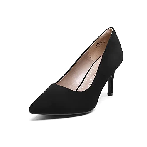 Women's Slip On Low Mid Heels Pointed Closed-Toe Dress Court Shoes,Kucci, Black Nubuck, Size 5 UK/7 