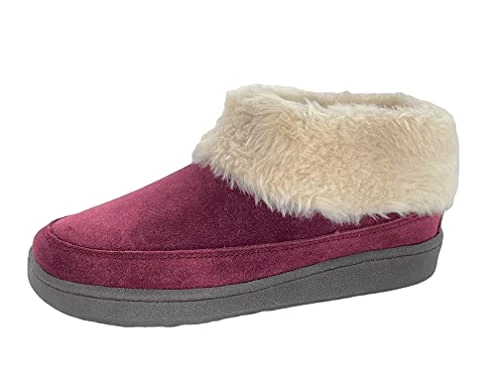 Womens Slipper Suede Ankle Bootie JMH1883 -Plush Faux Fur Collar and Lining - Indoor Outdoor House S