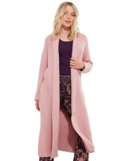 Women's Sloe Joes Cosy Knitted Longline Ribbed Cardigan, Pink, Medium (12-14) Women's Sloe Joes Cosy Knitted Longline Ribbed Cardigan, Pink, Medium (12-14)