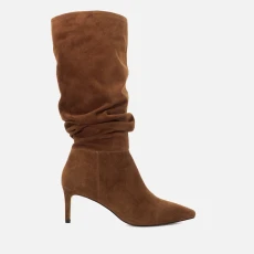 Womens Slouch Faux Suede Boots - UK - Tan