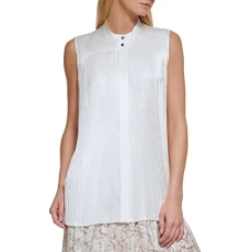 Women's SLVS Pleated Front Btn Through Top, Ivory, Medium Women's SLVS Pleated Front Btn Through Top, Ivory, Medium