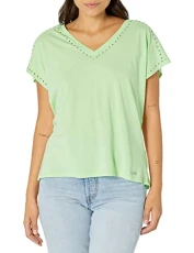Women's SLVS VNECK STUD TOP, Lazer, Medium Women's SLVS VNECK STUD TOP, Lazer, Medium