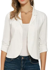 Womens Smart Casual Short Fitted Open Blazer Bolero Cardigan 3/4 Sleeve Ivory White 2XL Womens Smart Casual Short Fitted Open Blazer Bolero Cardigan 3/4 Sleeve Ivory White 2XL