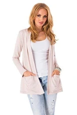 Women's Smart Jersey Cardigan with Pockets Loose Long Sleeve Blazer Bolero Style 8546 Beige 12 (L)