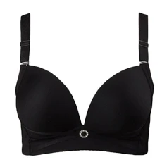 Women's Smooth No Rims Adjustable Strap Backless Push Up Self Adhesive Solid Color Bra Big Cup Gather Adjusting Underwear Black 38C