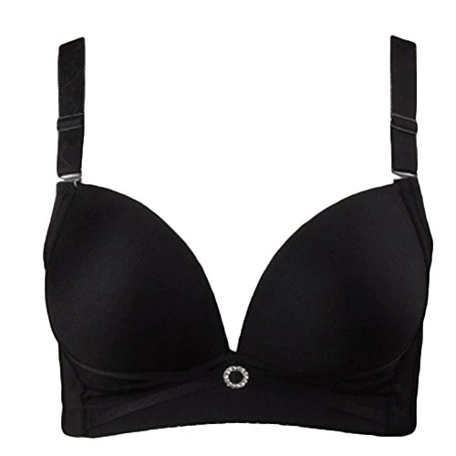 Women's Smooth No Rims Adjustable Strap Backless Push Up Self Adhesive Solid Color Bra Big Cup Gather Adjusting Underwear Black 38C