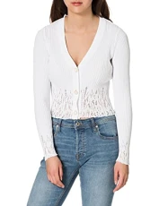 Women's Smorzare Camicia Crepe De Chin Cardigan Sweater, Z04_Bianco Brill, M Women's Smorzare Camicia Crepe De Chin Cardigan Sweater, Z04_Bianco Brill, M
