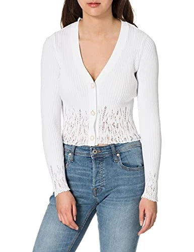 Women's Smorzare Camicia Crepe De Chin Cardigan Sweater, Z04_Bianco Brill, M